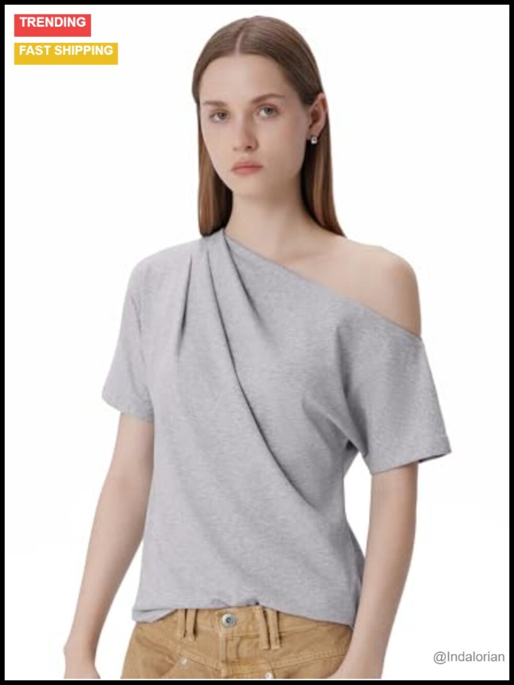 Women Off Shoulder One Shoulder Short Sleeve Slim Fit T-Shirt Top